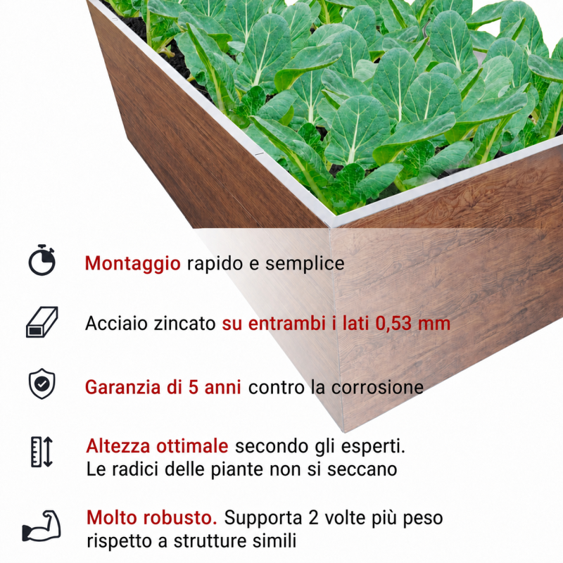 Orto Rialzato In Metallo 170x85x63 Cm Da Giardino Con Rete Anti-Talpa, Effetto Legno