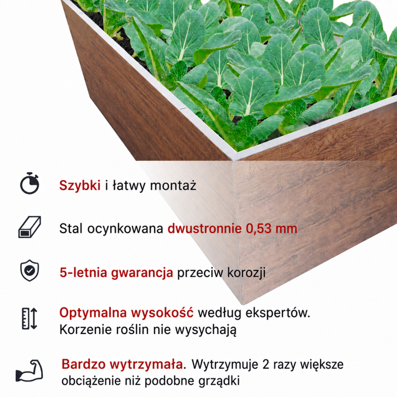 Podwyższona Grządka Metalowa 170x85x63 Cm Z Siatką Na Krety, Efekt Drewna