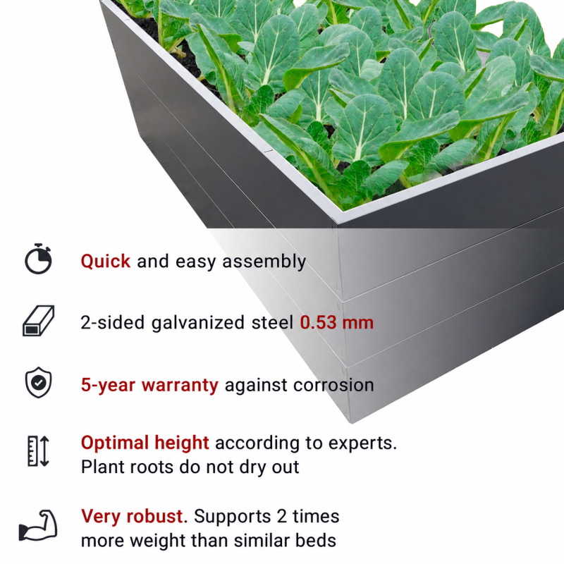 Garden Raised Bed 197x98x63 cm, made of galvanized Metal Stable, Gray, mole net incl.