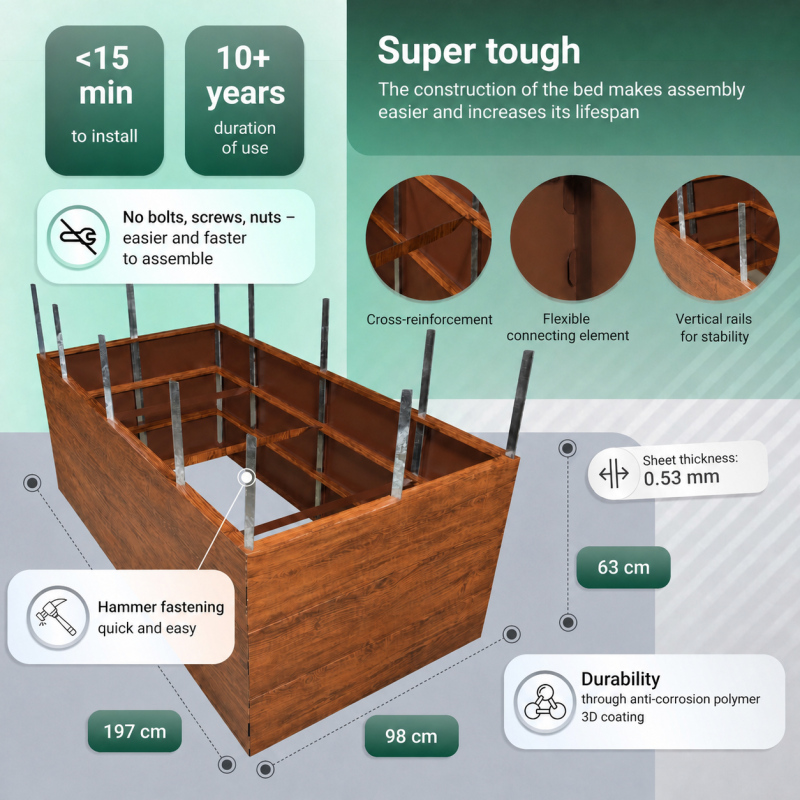 Garden Raised Bed 197×98x63 cm made of galvanized Metal, Stable, Wood Effect, mole net incl. Garden Raised Bed 197×98x63 cm made of galvanized Metal, Stable, Wood Effect, mole net incl.