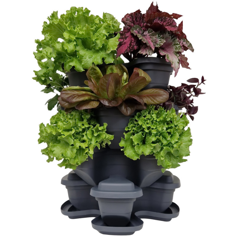 Vertical garden flower pot with 3+1 floors and pump. Anthracite colour. Vertical garden flower pot with 3+1 floors and pump. Anthracite colour.