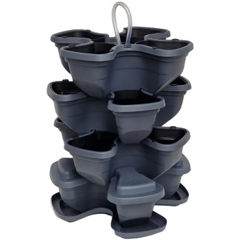 Vertical garden flower pot with 3+1 floors and pump. Anthracite colour.
