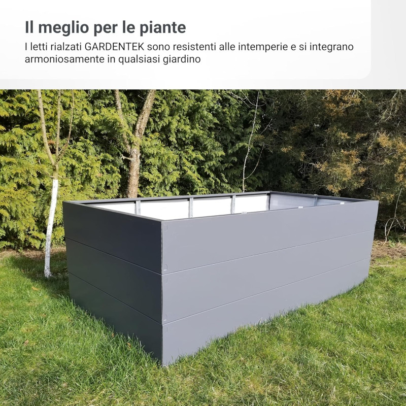 Orto Rialzato In Metallo 197x98x63 Cm Da Giardino Con Rete Anti-Talpa, Grigio