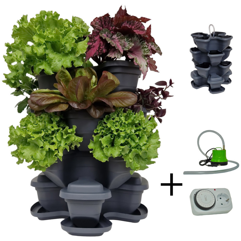 Vertical garden flower pot 3+1 floors + pump. Anthracite. Vertical garden flower pot 3+1 floors + pump. Anthracite.