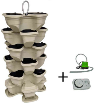 Vertical garden flower pot 5+1 floors + pump. Beige.
