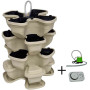 Vertical garden flower pot with 3+1 floors and pump. Beige.