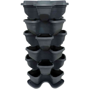 Vertical garden flower pot with 5+1 floors. Anthracite colour.