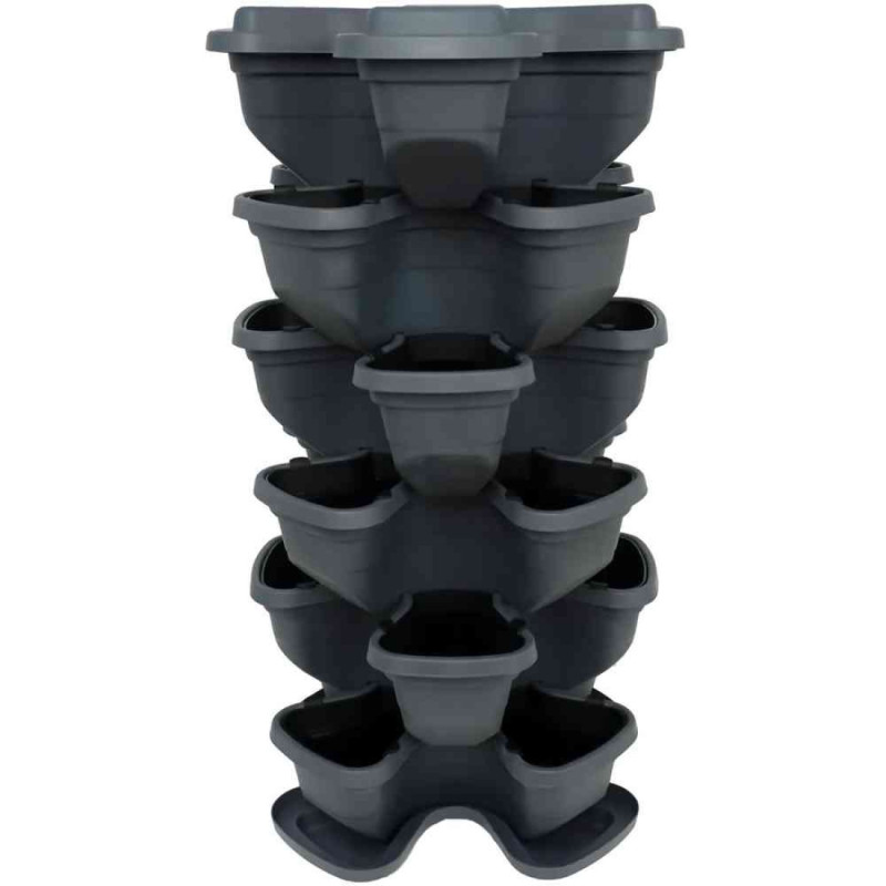 Vertical garden flower pot with 5+1 floors. Anthracite colour.