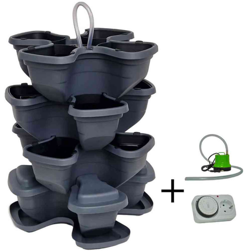 Vertical garden flower pot 3+1 floors + pump. Anthracite. Vertical garden flower pot 3+1 floors + pump. Anthracite.