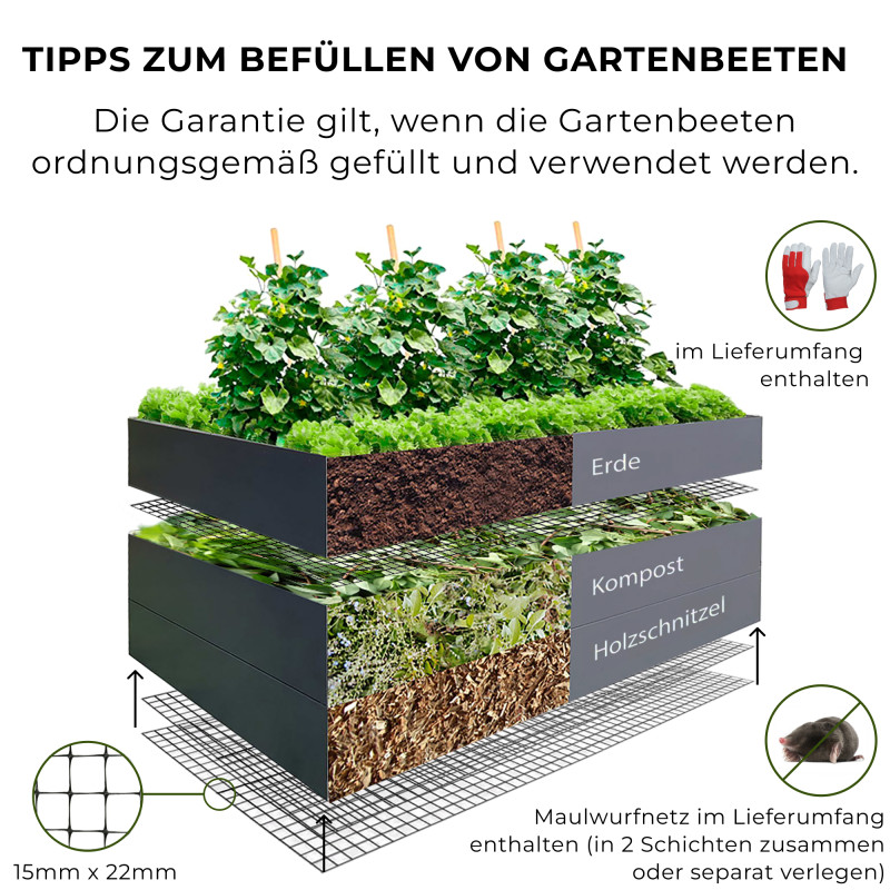Garden Raised Bed 170x85x63 cm made of galvanized Metal, Stable, Gray, mole net incl. Garden Raised Bed 170x85x63 cm made of galvanized Metal, Stable, Gray, mole net incl.