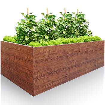 Garden Raised Bed 170x85x63 cm made of galvanized Metal, Stable, Wood Effect, mole net incl.