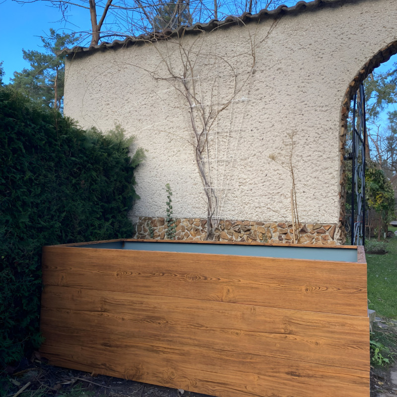 Garden Raised Bed 200x100x63 cm made of galvanized Metal, Stable, Wood Effect, mole net incl.