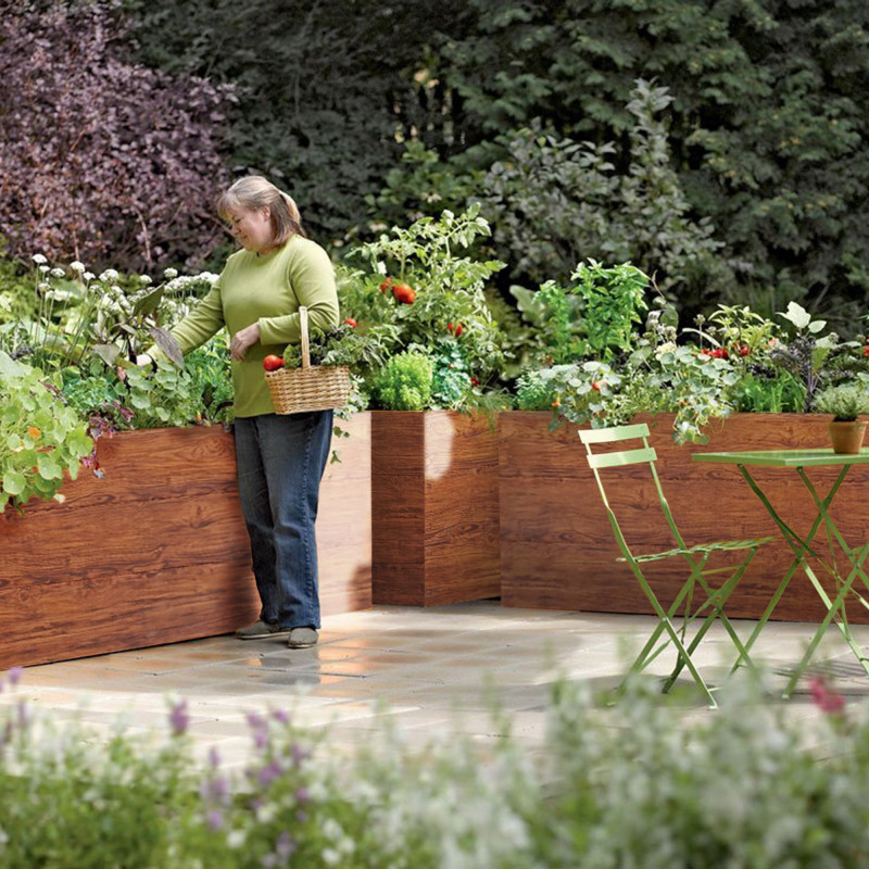 Garden Raised Bed 200x100x63 cm made of galvanized Metal, Stable, Wood Effect, mole net incl.