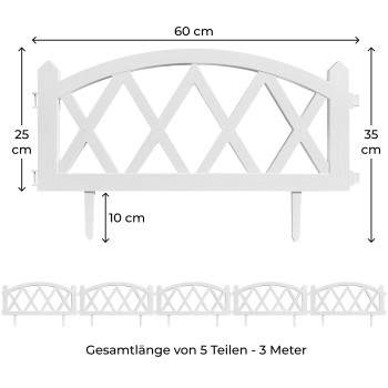 Gartenzaun-Dekorative Gartenzaun Grenze, Set von 5 (Gesamtlänge 3 Meter, weiß)