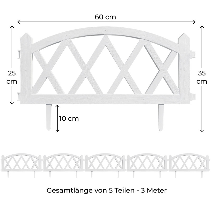 Garden Fence - Decorative Garden Fence border, Set of 5 (Total length 3 meters, White) Garden Fence - Decorative Garden Fence border, Set of 5 (Total length 3 meters, White)