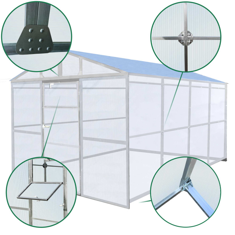 Didelė lauko šiltnamė 4 x 2,85 m, polikarbonatas 4 mm