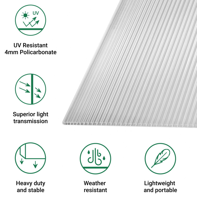 Didelė lauko šiltnamė 4 x 2,85 m, polikarbonatas 4 mm