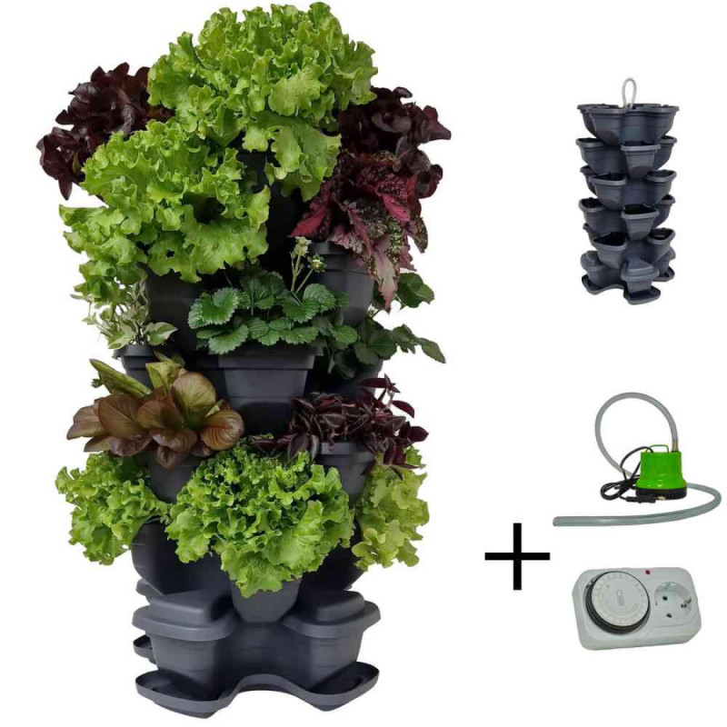 Vertical garden flower pot with 5+1 floors + pump. Anthracite colour. Vertical garden flower pot with 5+1 floors + pump. Anthracite colour.