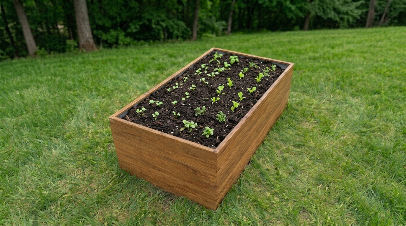GARTENDEK raised garden bed filled with three layers and planted with healthy vegetables