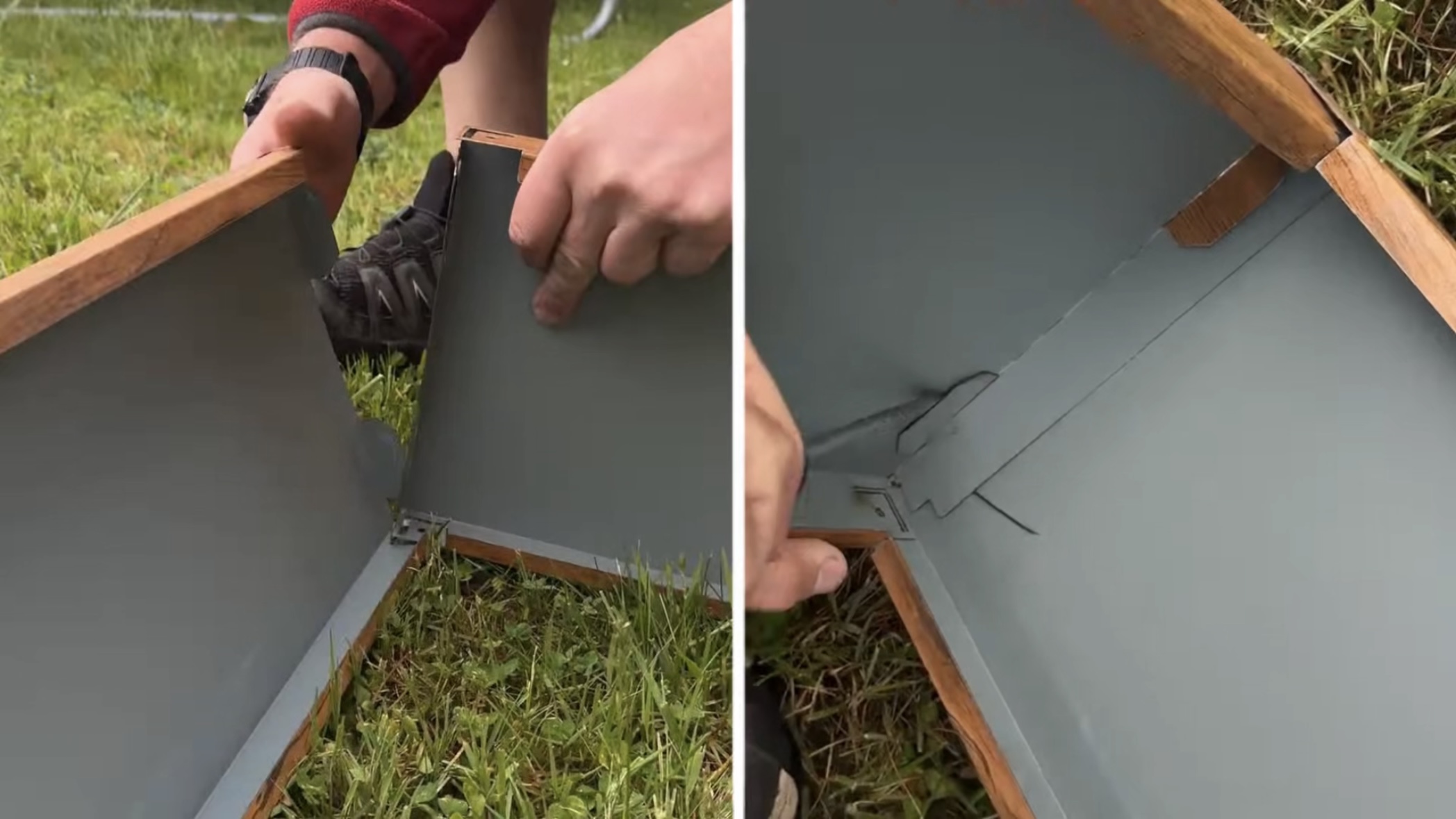 GARTENDEK raised garden bed assembly – connecting the bottom tier panels into a rectangular frame